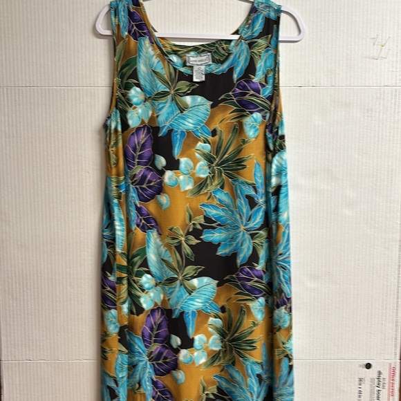 Jane Ashley Tropical Floral Maxi Dress - Blue, Purple, Gold Size Large - Picture 6 of 11